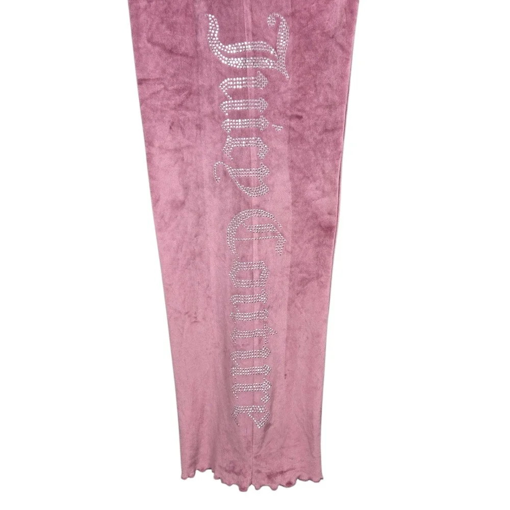 Juicy Couture Sleep Pant Womens Medium Pink Velour Rhinestone Logo Pajama Lounge